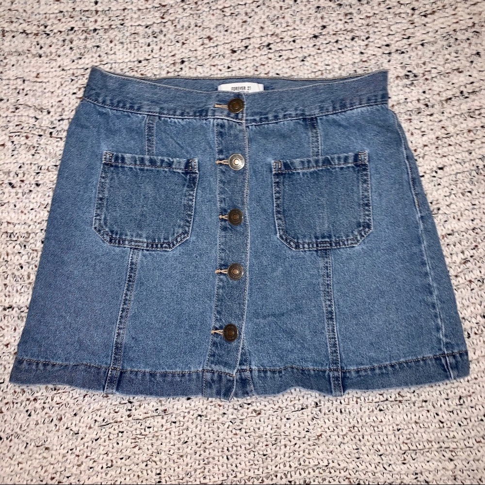Denim Button-Down Pocketed Skirt